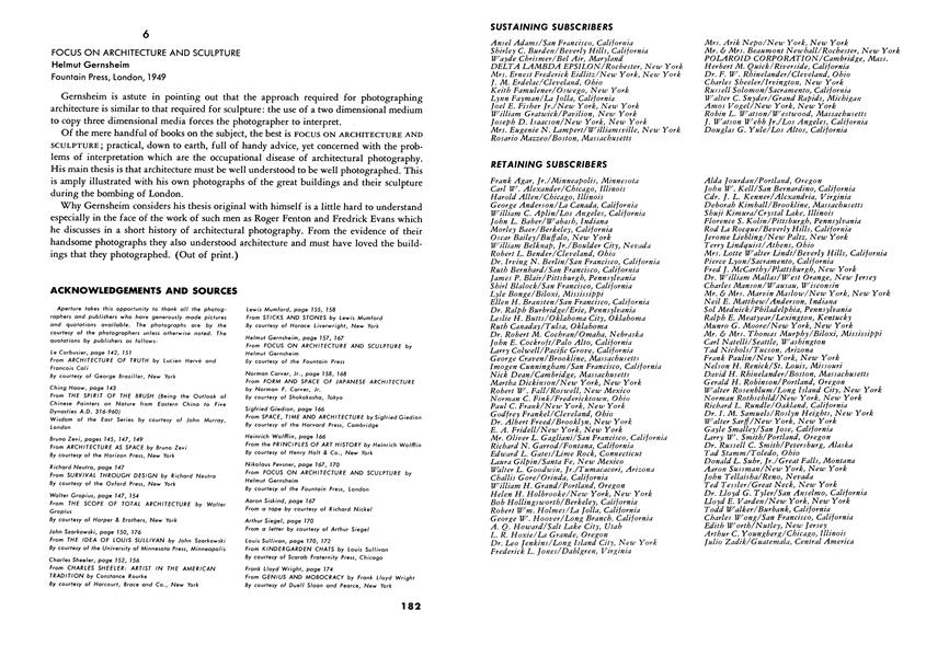 Acknowledgements And Sources | Aperture | Winter 1958