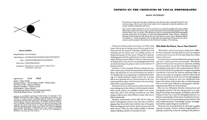 Notions On The Criticisms Of Visual Photography