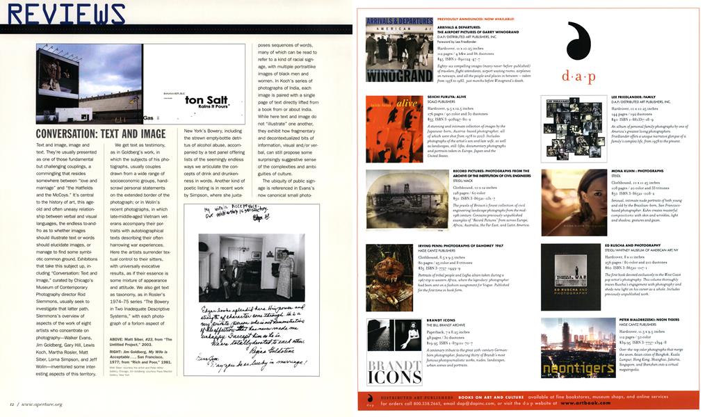 Conversation: Text And Image | Aperture | Fall 2004